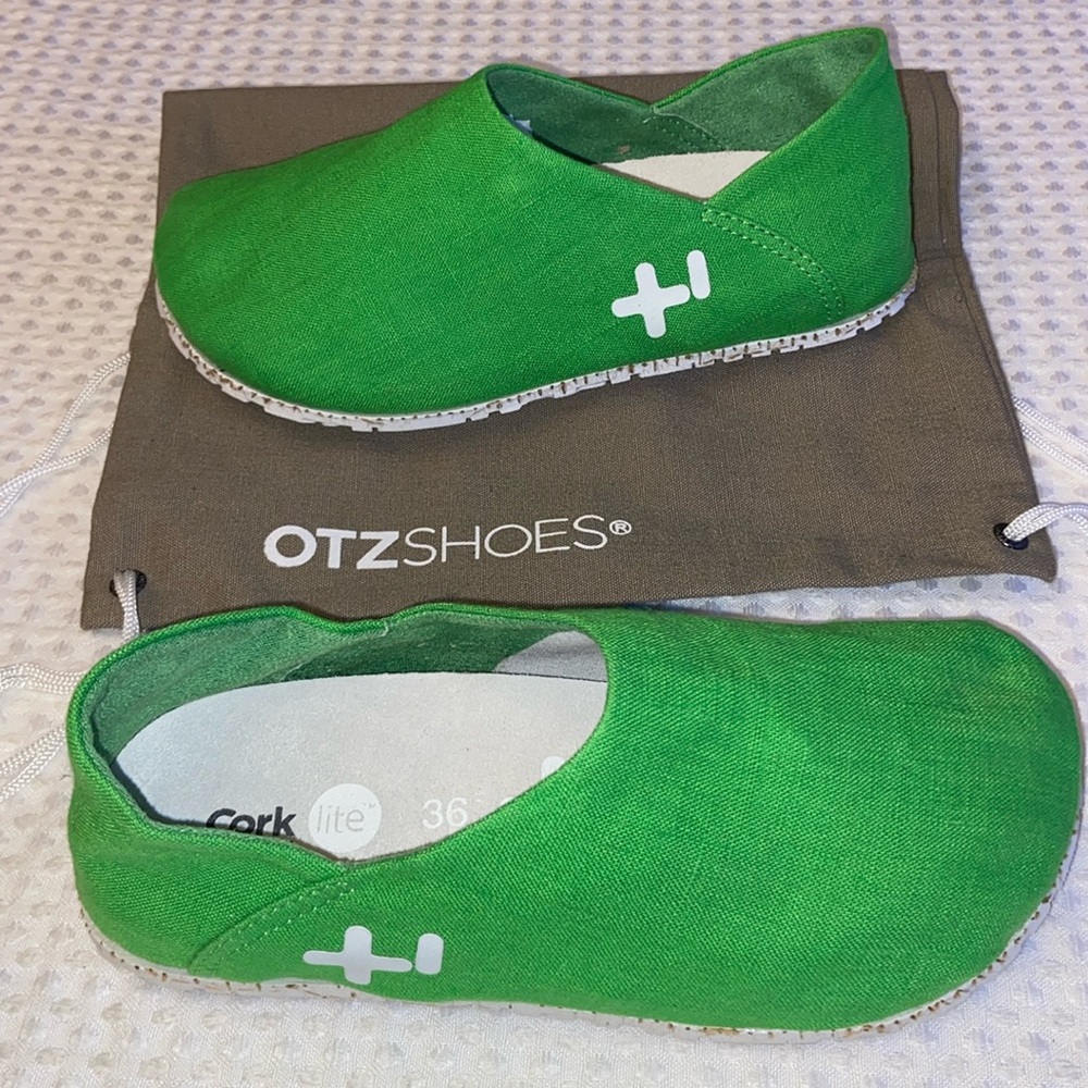 NEW! OTZ Canvas Linen Slip Ons Size 36 5.5 GREEN Shoes Flats - Picture 2 of 13
